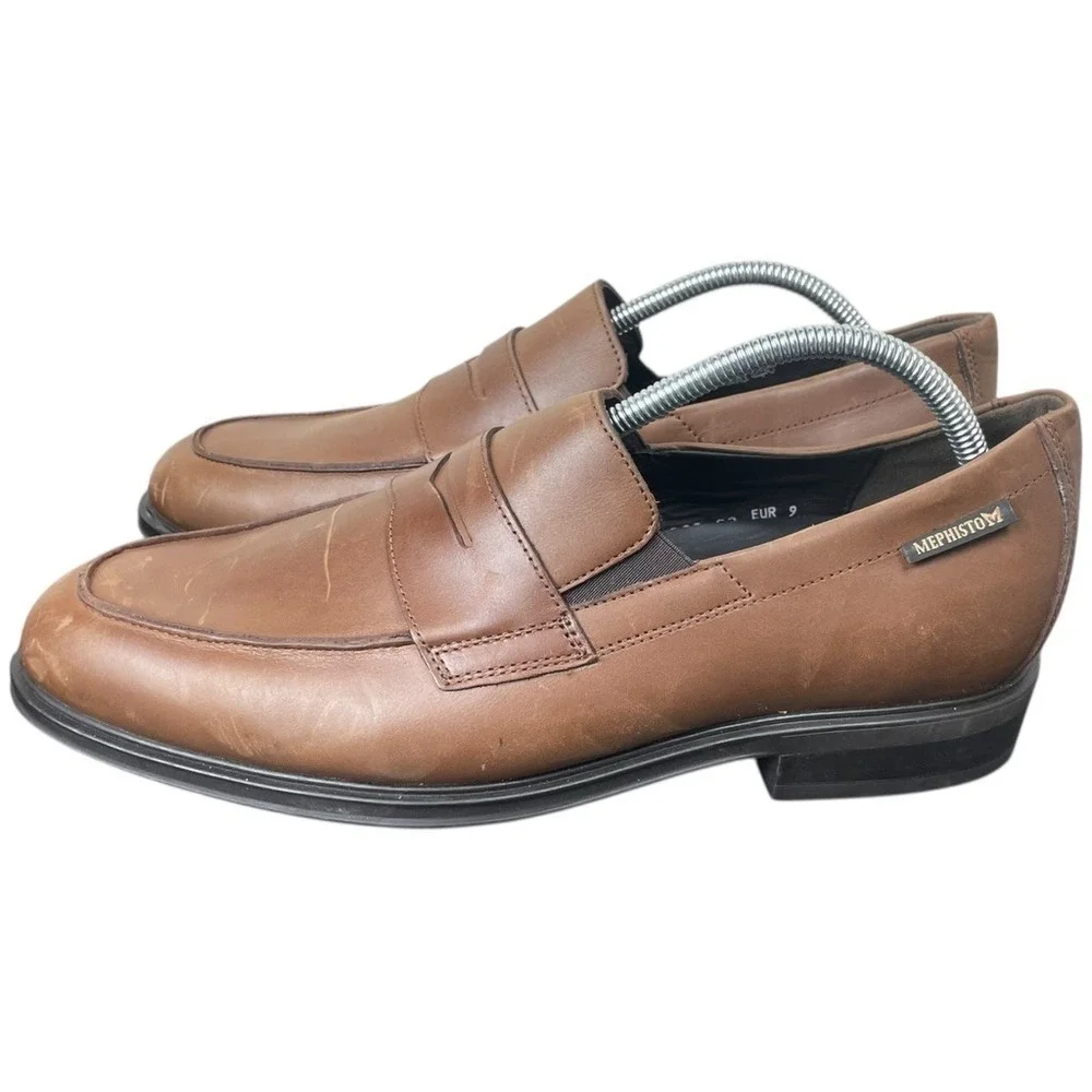 Mephisto Penny Loafers Men Size 11.5 US‎ Air-Jet Brown Apron Toe **READ FLAWS